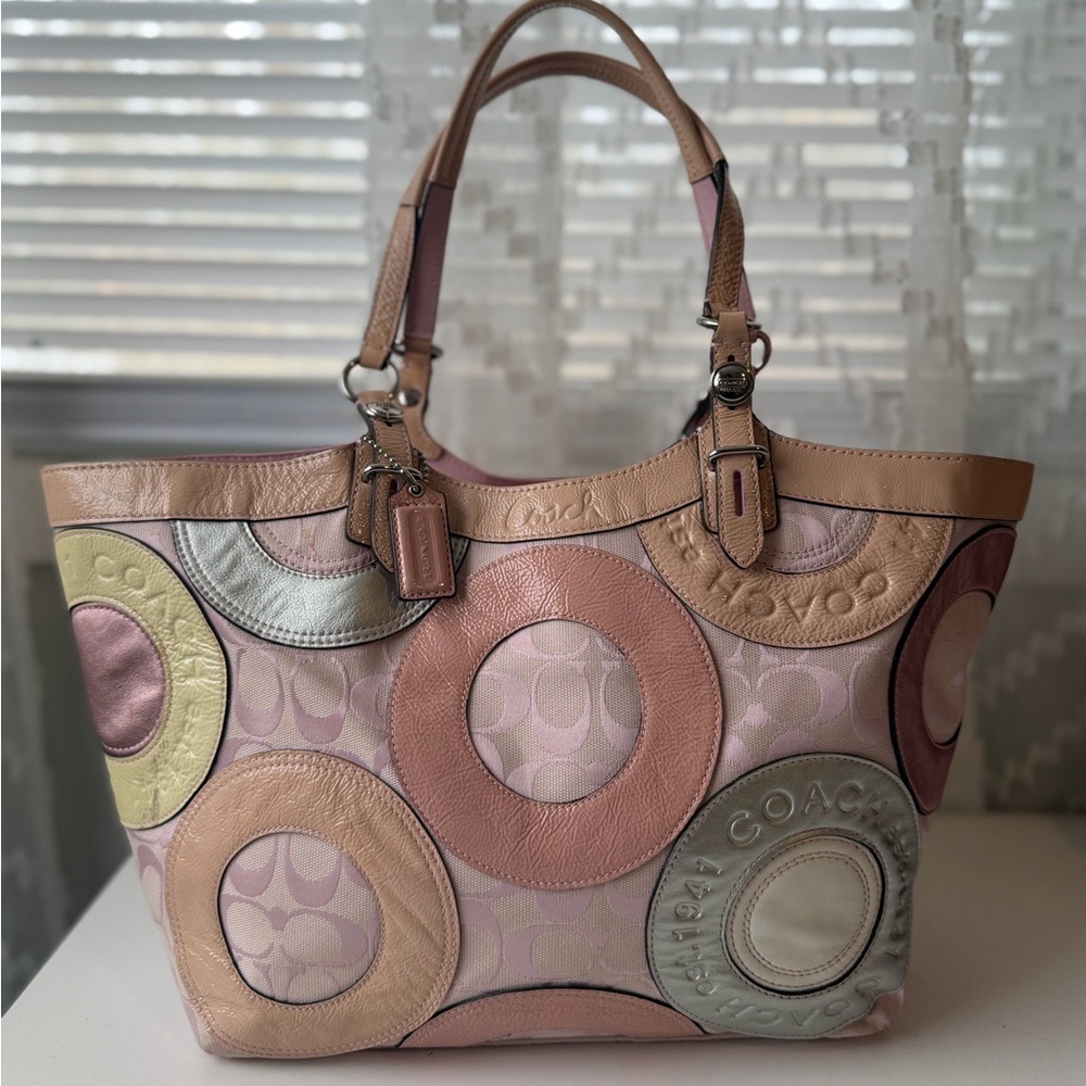 Coach pink patchwork Signature Tote Bag